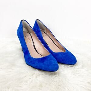Vince Camuto 8 B Womens Blue Suede Melle Wegdes Heels